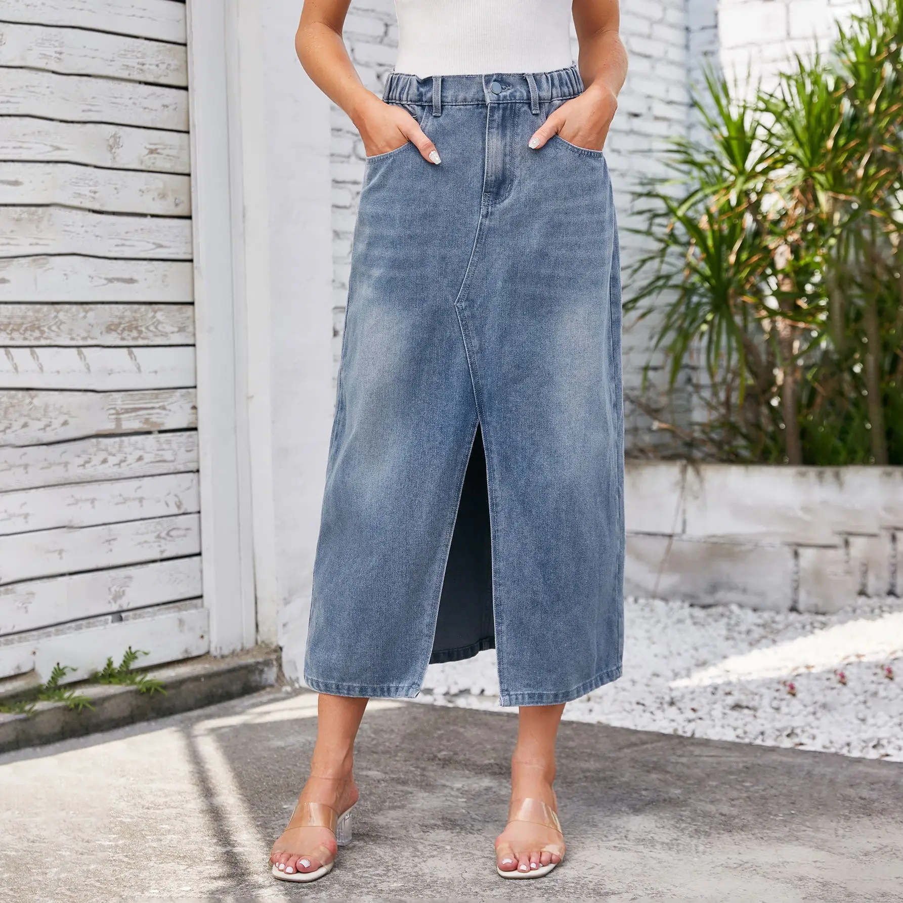 Casual Loose Denim Midi Skirt | Solid Color Summer Vintage Jeans | Elegant Fashion Female Dress