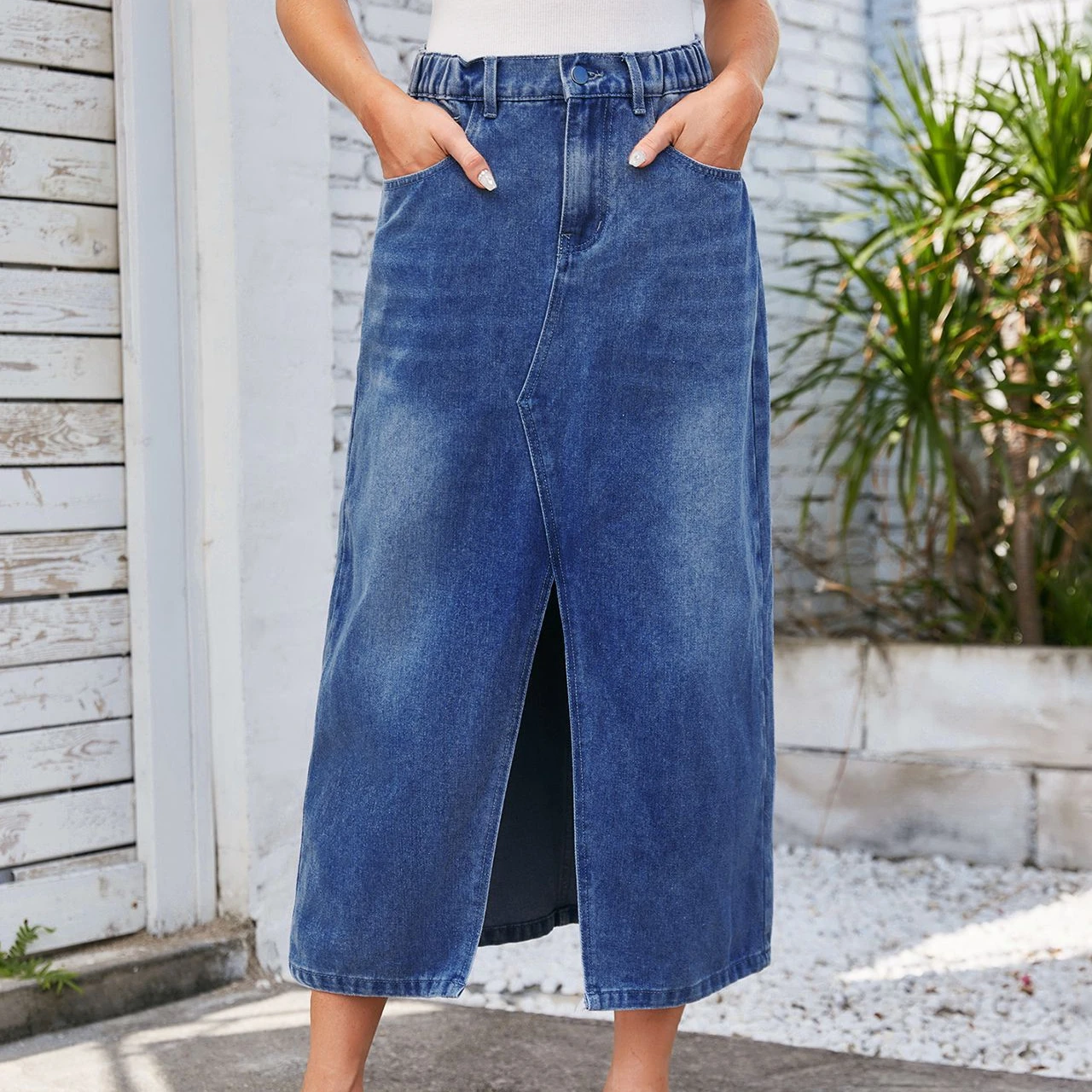 Casual Loose Denim Midi Skirt | Solid Color Summer Vintage Jeans | Elegant Fashion Female Dress