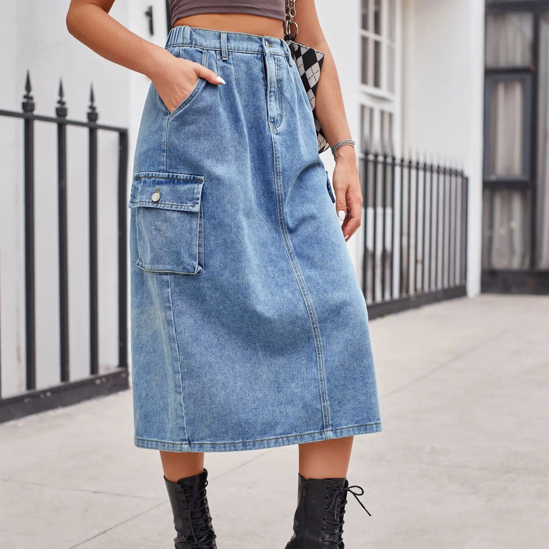 Casual Loose Denim Midi Skirt | Solid Color Vintage Style | Women's Summer Fashion
