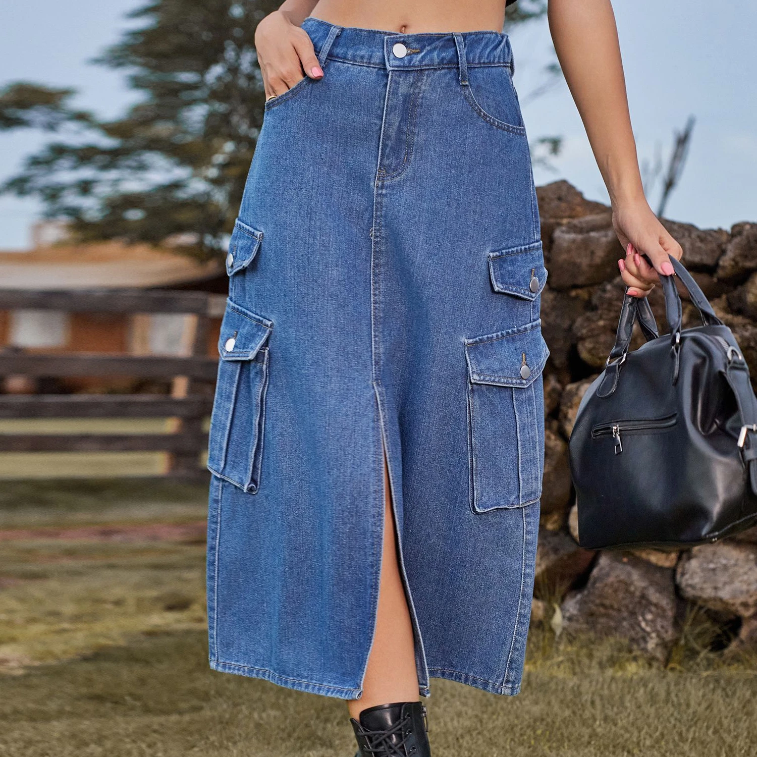 Casual Loose Denim Midi Skirt | Solid Color Vintage Style | Women's Summer Fashion