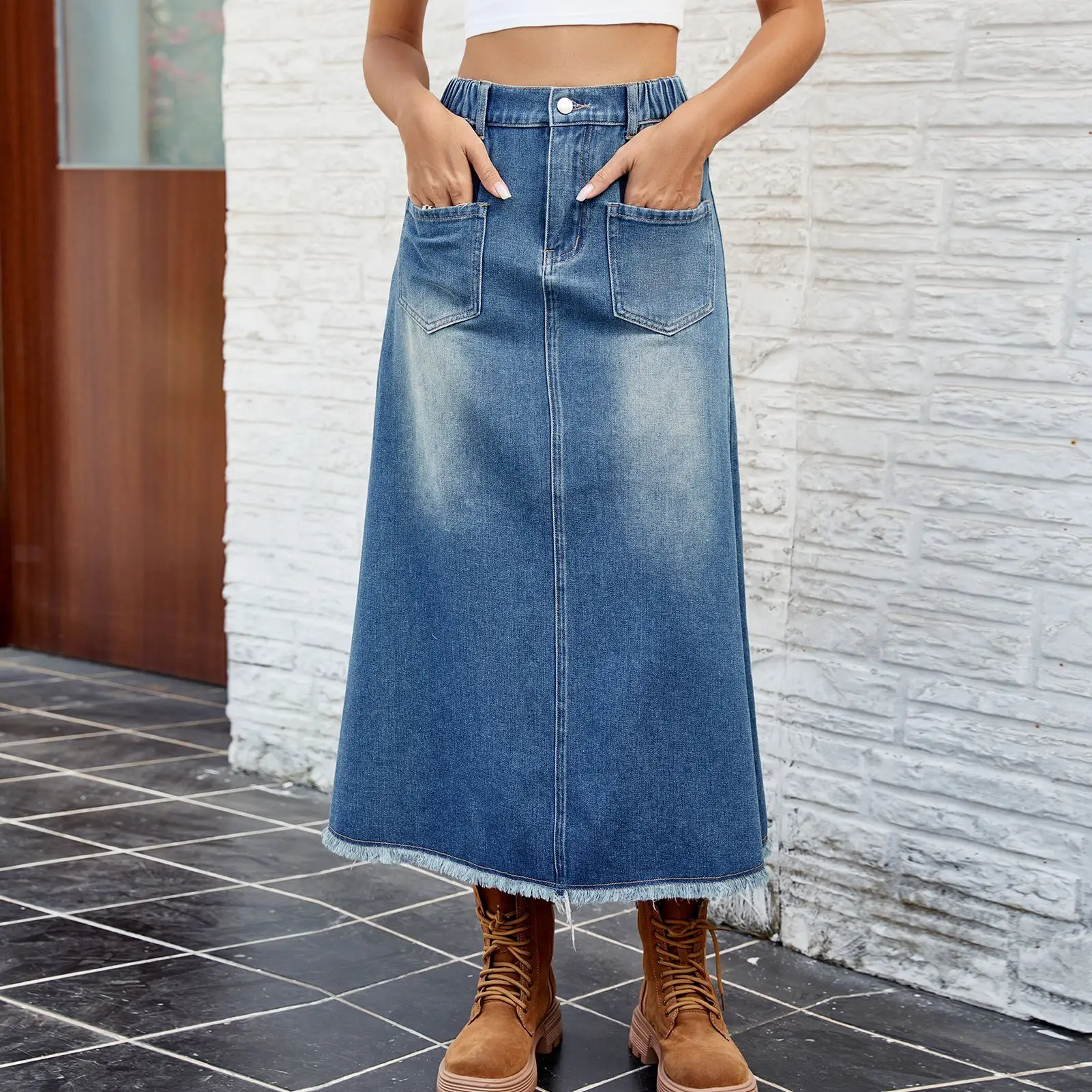Casual Loose Denim Midi Skirt | Solid Color | Vintage Style | Women's Summer Fashion