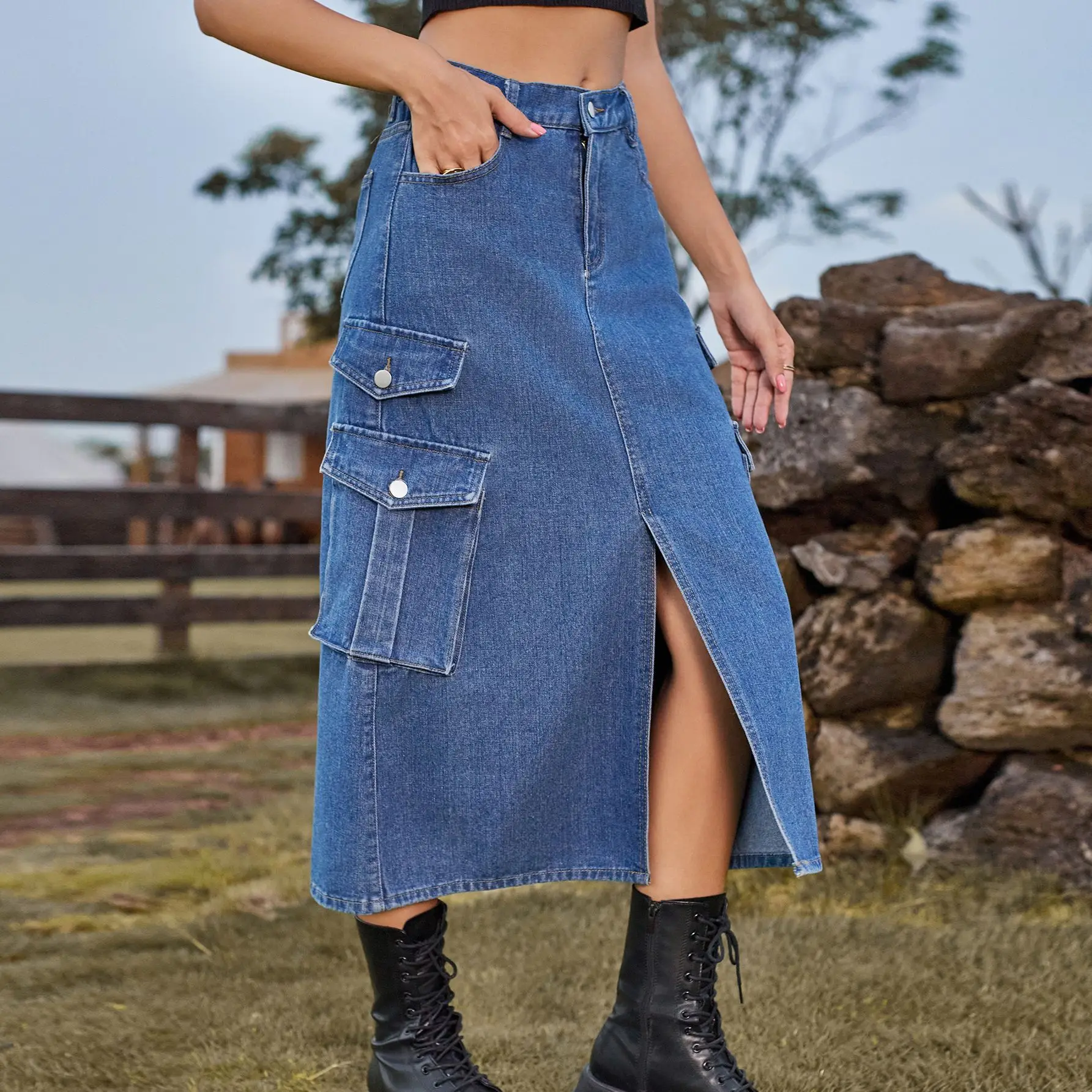 Casual Loose Denim Midi Skirt | Solid Color Vintage Style | Women's Summer Fashion