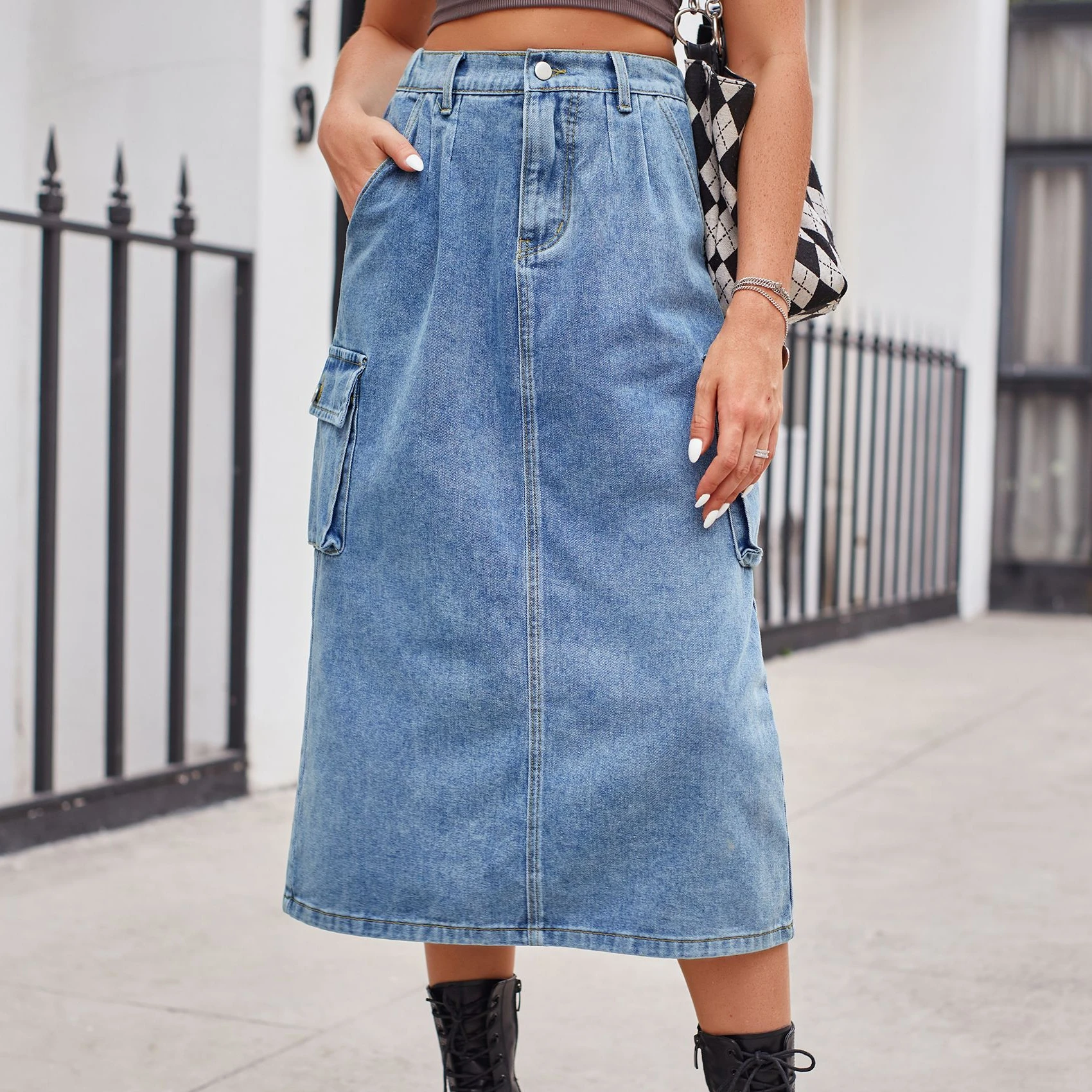 Casual Loose Denim Midi Skirt | Solid Color Vintage Style | Women's Summer Fashion