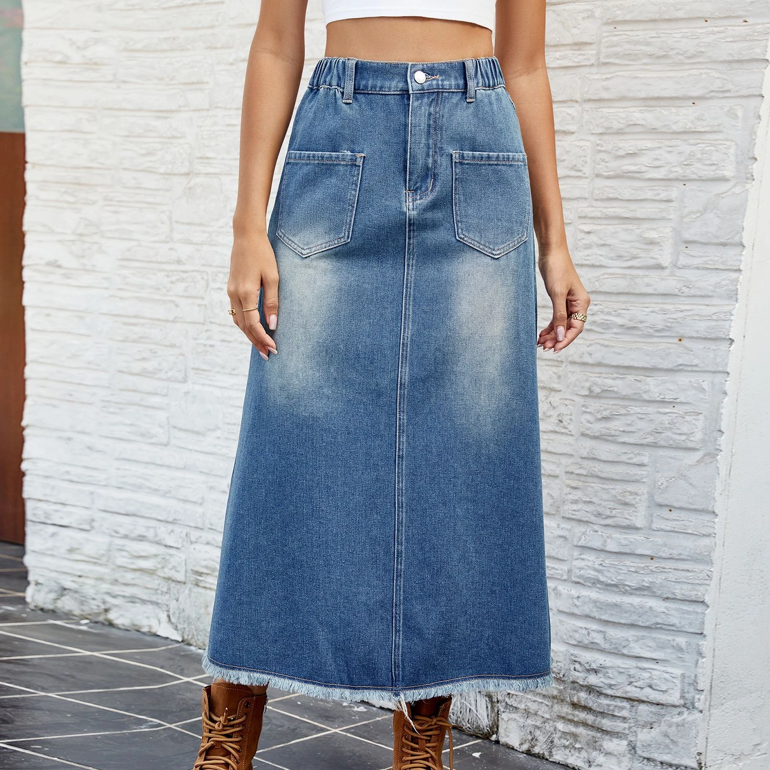 Casual Loose Denim Midi Skirt | Solid Color | Vintage Style | Women's Summer Fashion