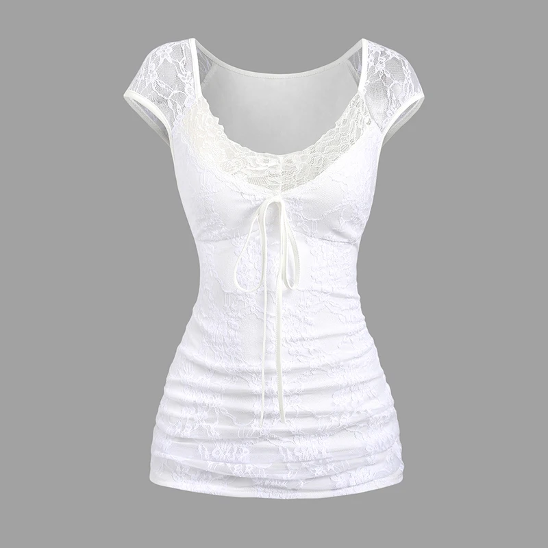 Casual Women's Lace Patchwork Raglan Sleeve Tee Summer T-Shirt