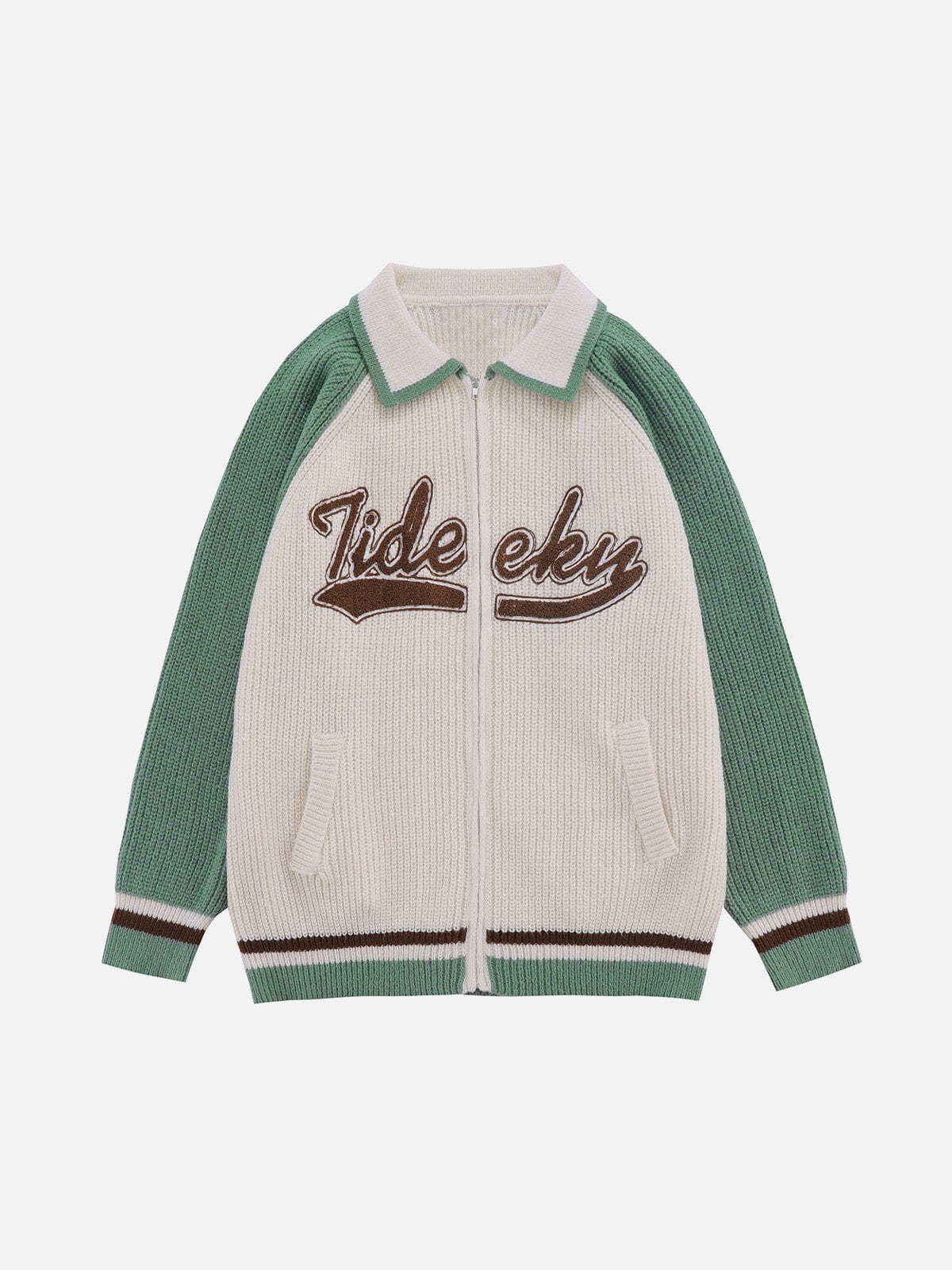 Chic Polo Collar Cardigan Contrast Design Youthful Appeal