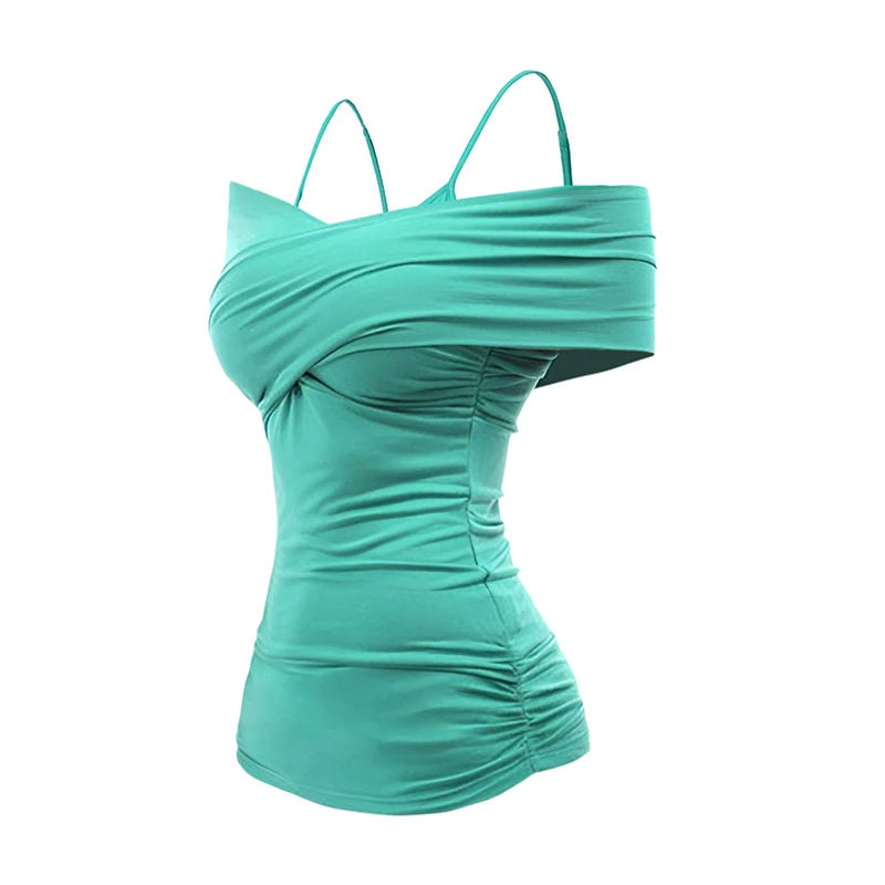 Cold Shoulder Ruched T-Shirt with Adjustable Spaghetti Straps
