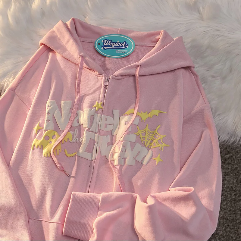 Demon Letter Print Cardigan Sweatshirt Streetwear Casual Hoodie