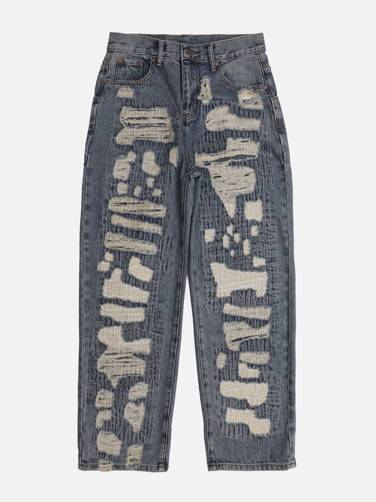 Distressed Patched Jeans - Iconic Stitched Streetwear