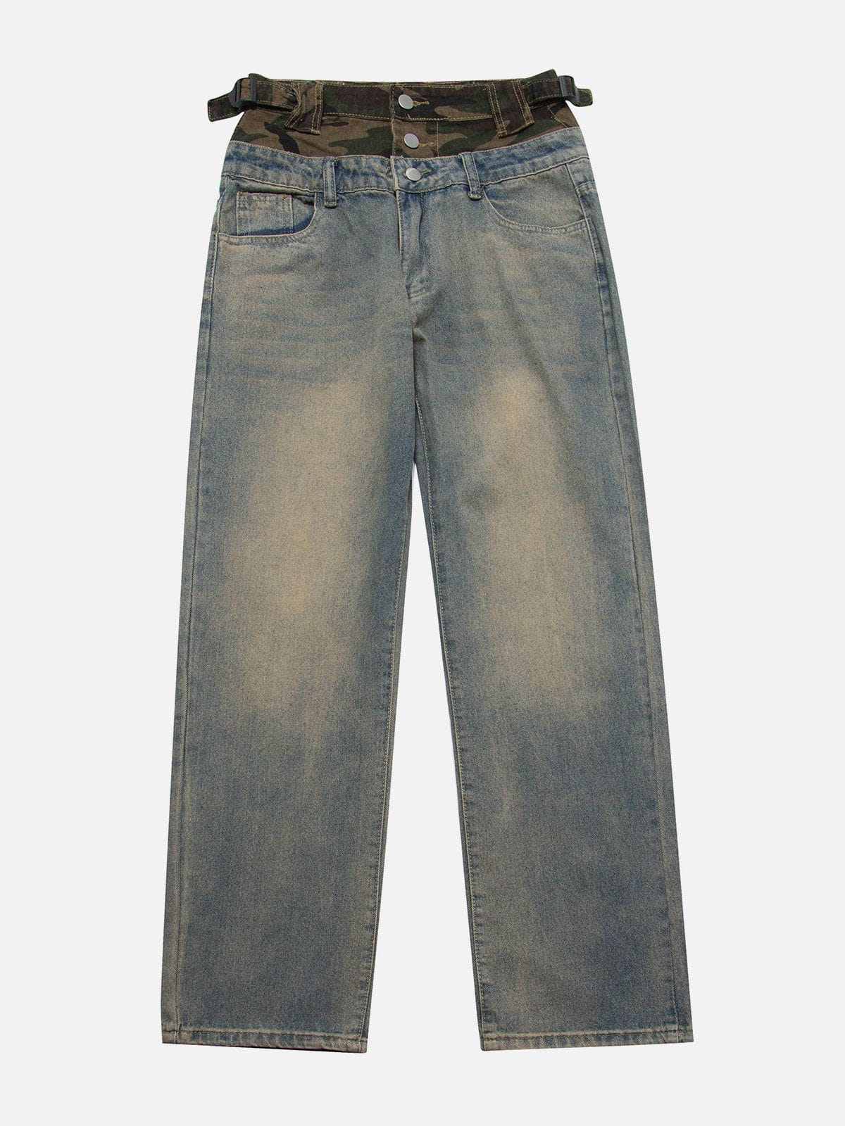 Dual-Layer Camo Jeans Innovative Fake Two Design