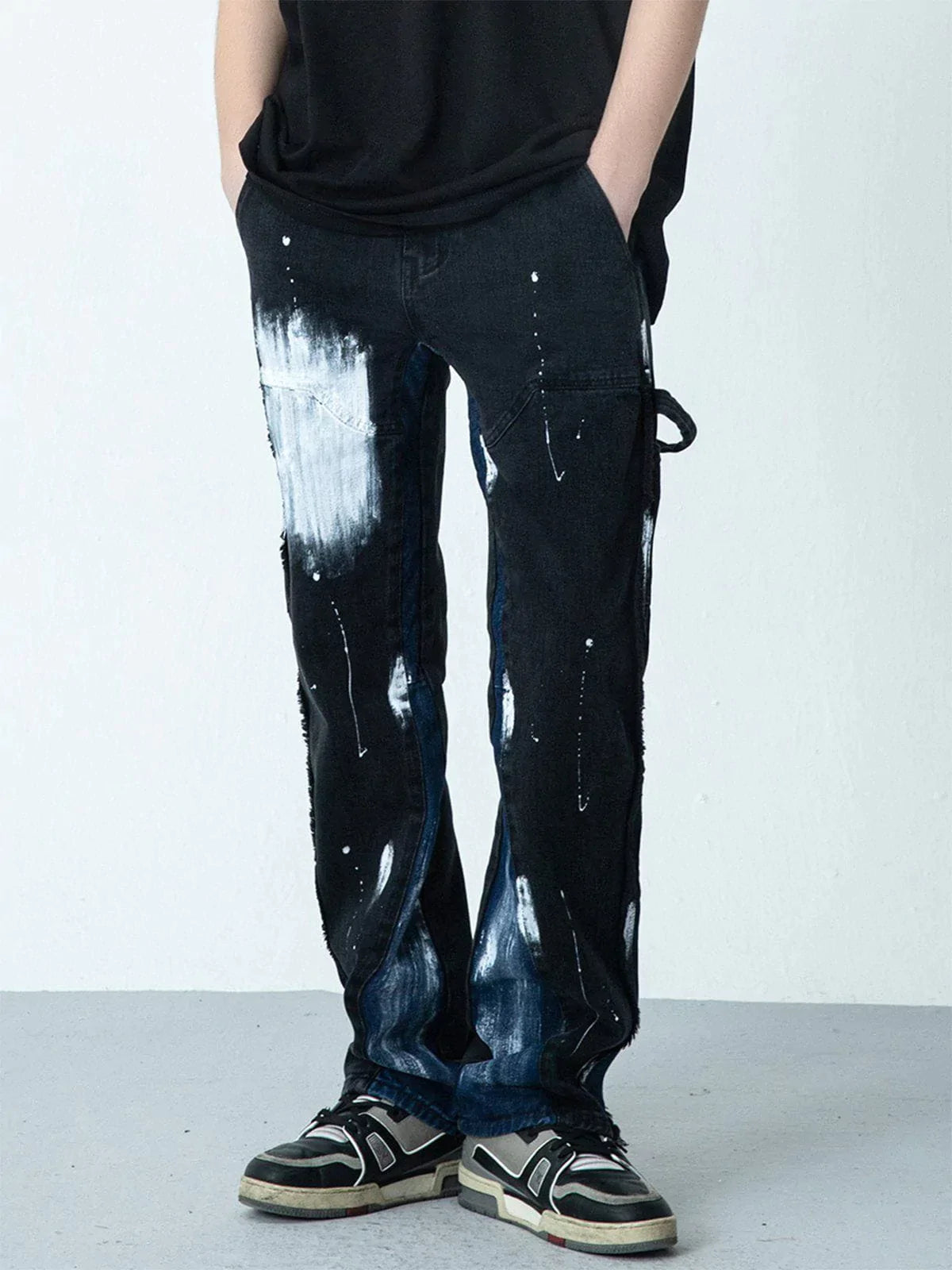 Dynamic Splash Ink Patchwork Jeans - Y2K Streetwear Icon