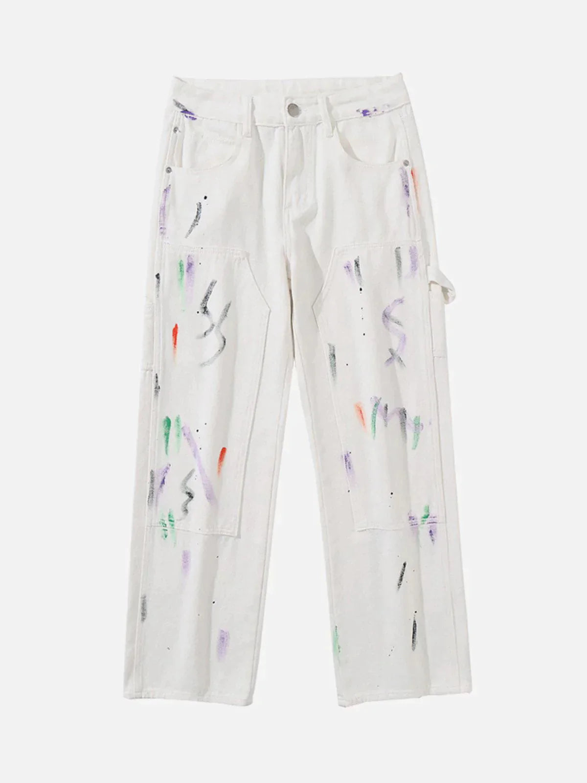 Dynamic Splattered Ink Jeans Graffiti & Stitching Detail