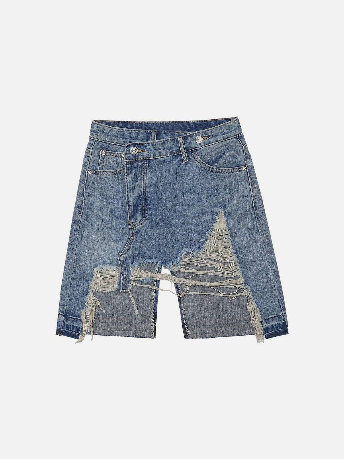 Edgy Distressed Denim Shorts Slim Fit & Youthful Style