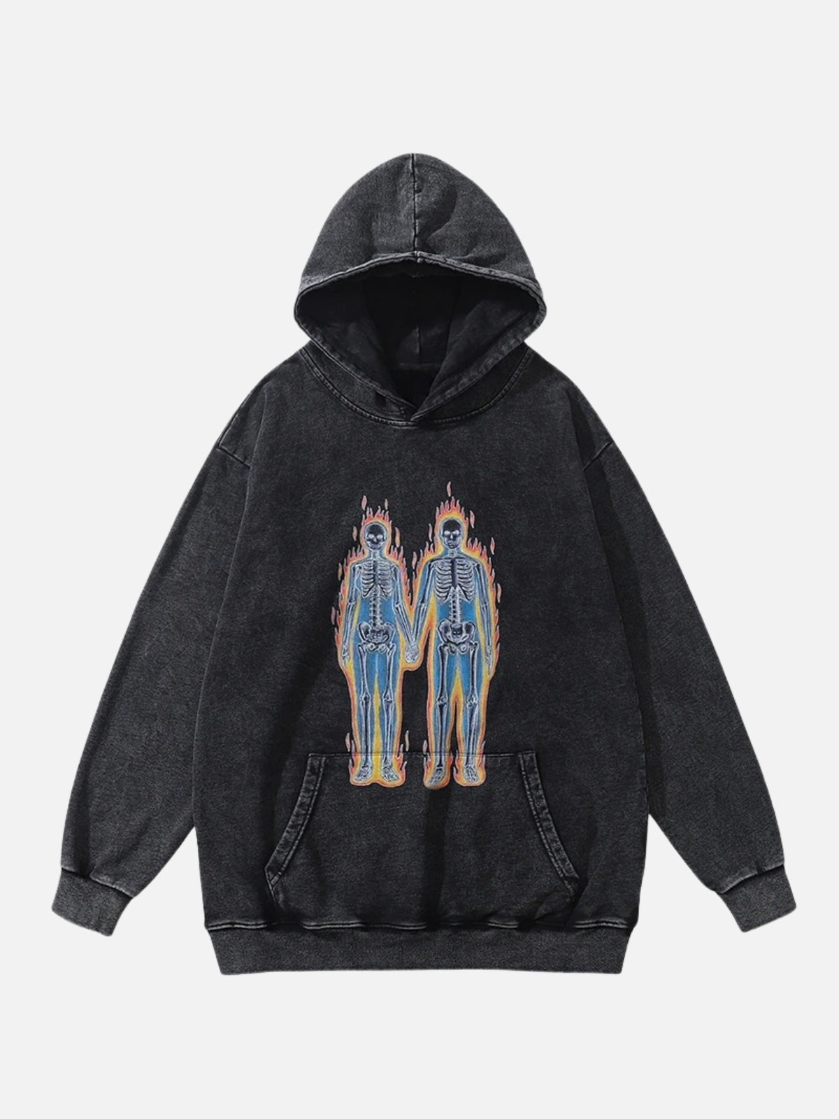 Edgy Retro Skull Graphic Hoodie Youthful Streetwear Appeal