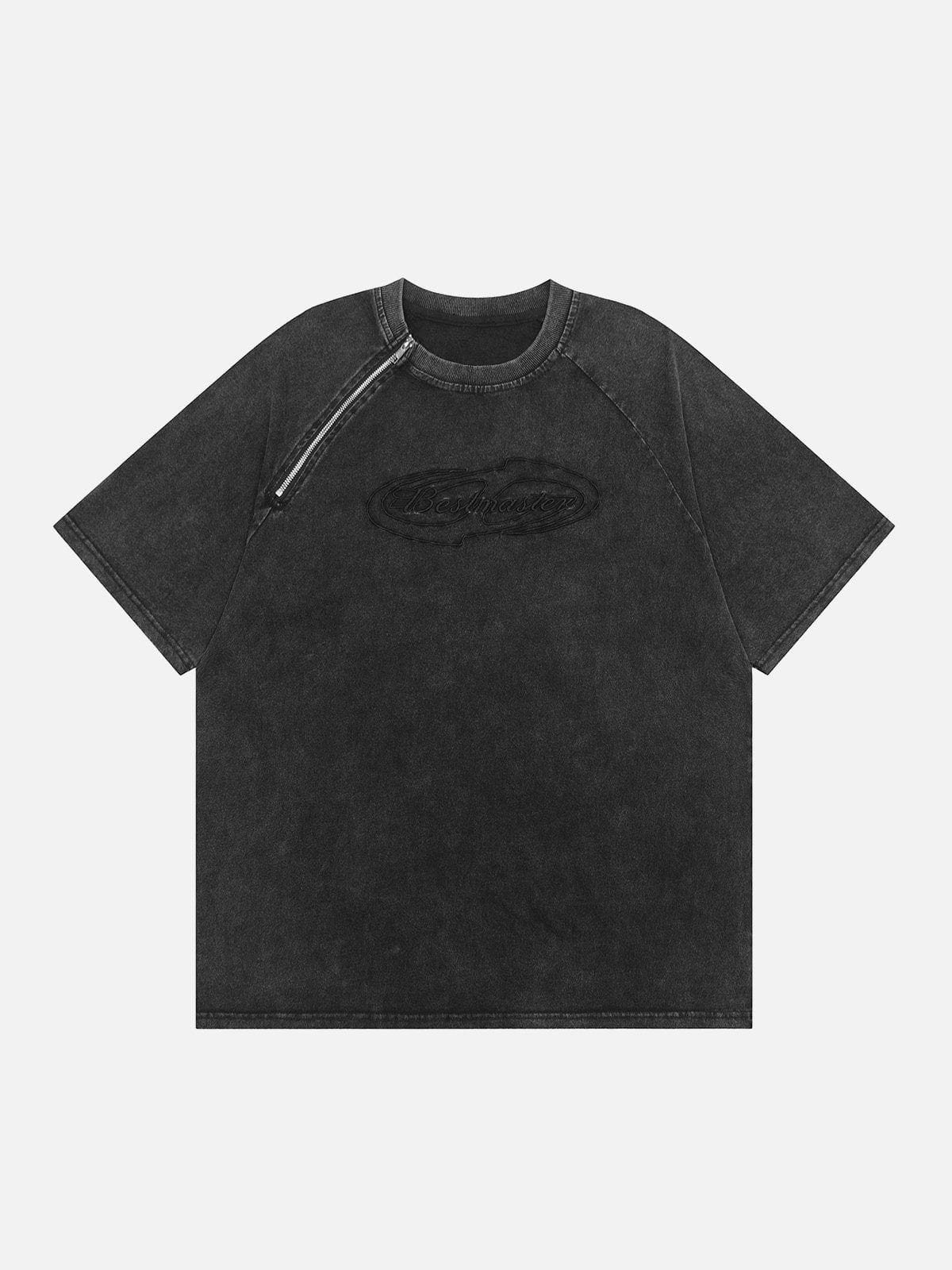 Embroidered Letter Tee Washed Look Youthful Vibe