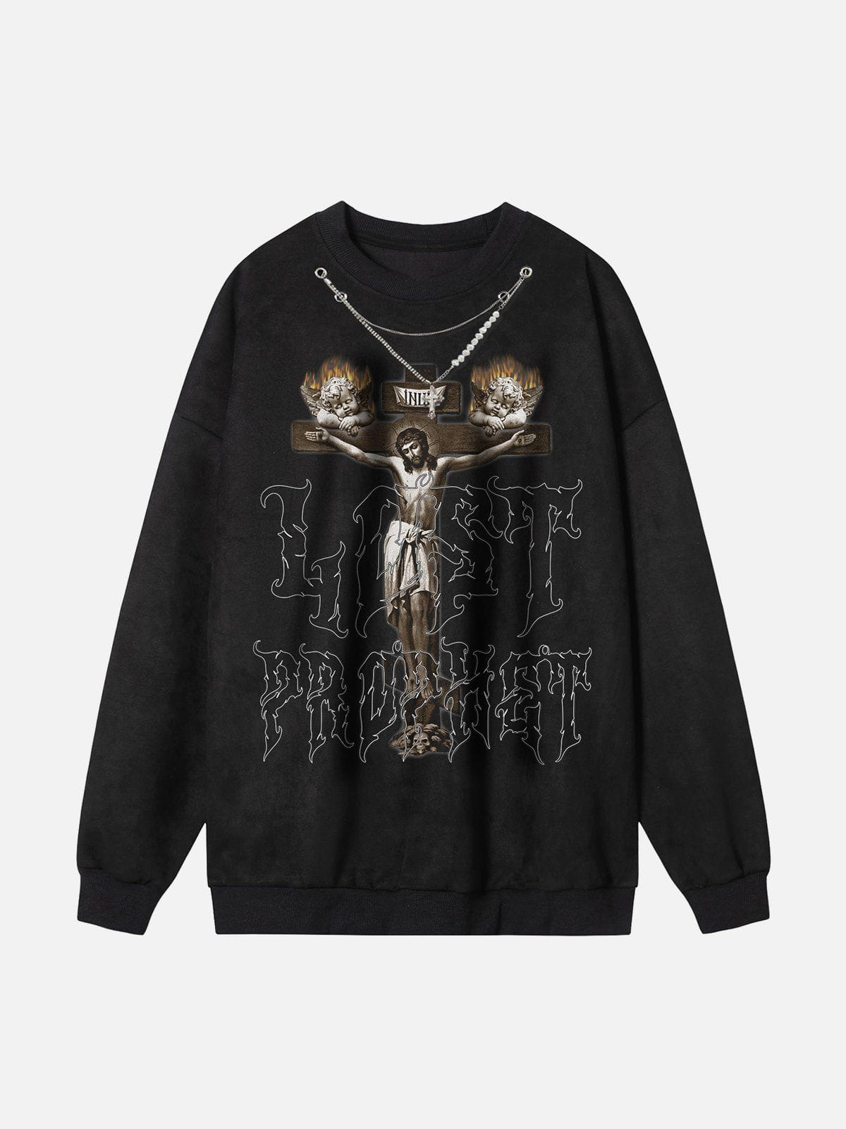 Iconic Cross Necklace Sweatshirt - Youthful Urban Appeal