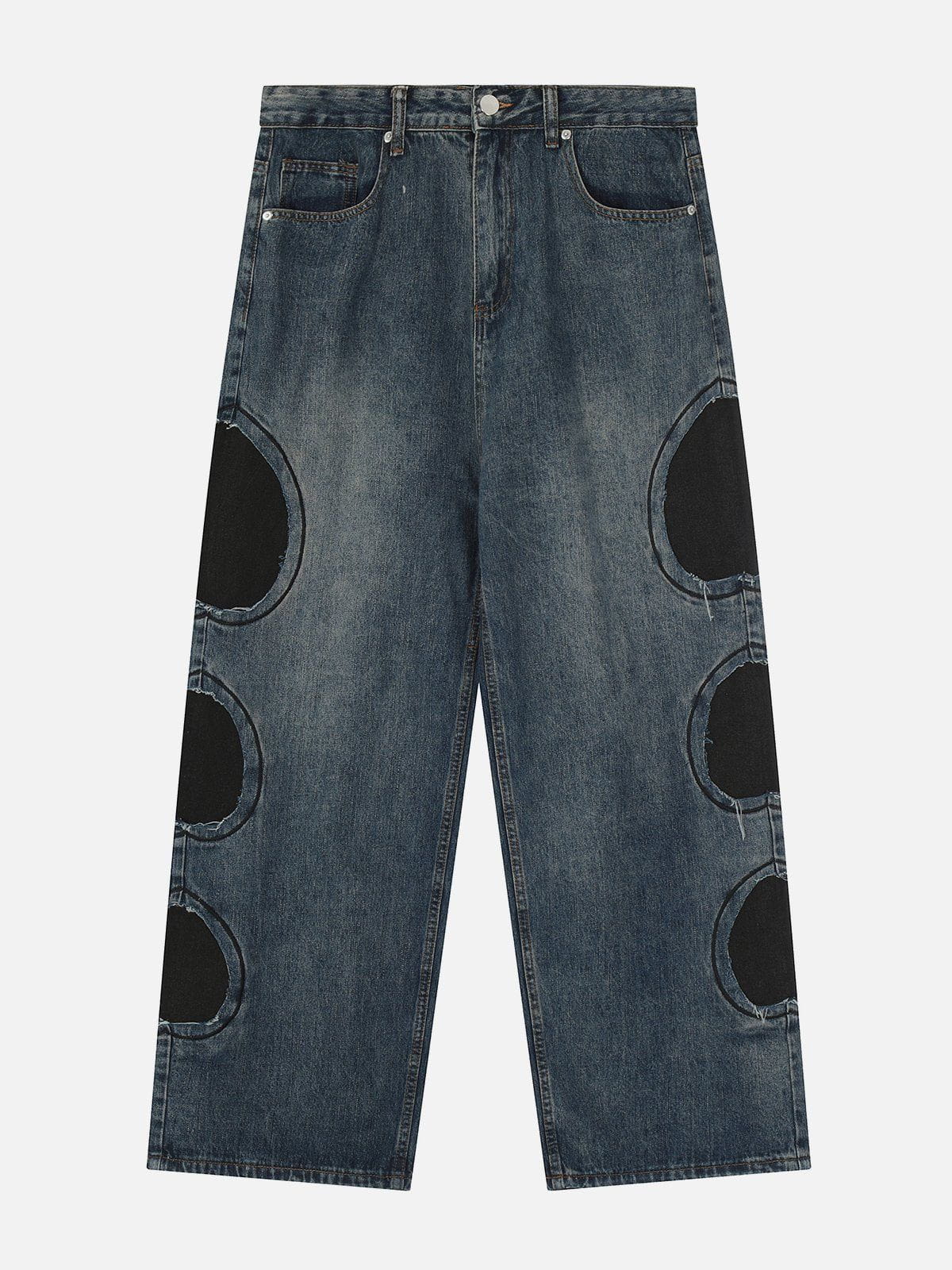 Iconic Round Patchwork Jeans - Youthful & Dynamic Style