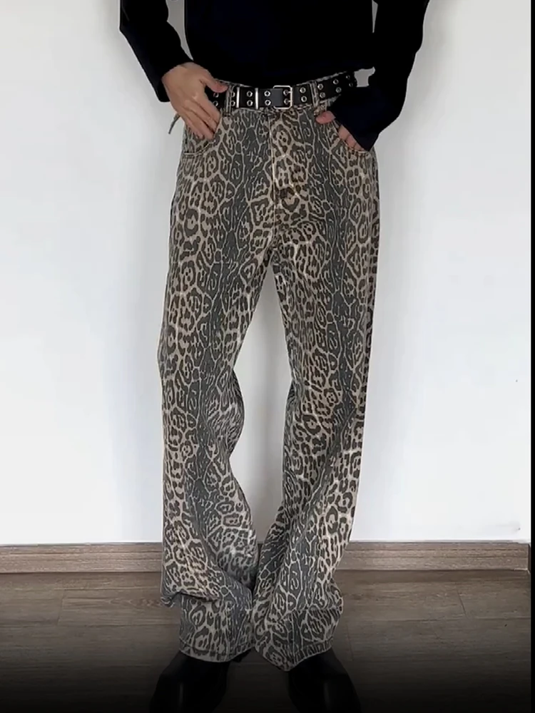 Leopard Print High Waist Baggy Jeans for Women | Y2K Retro Street Style