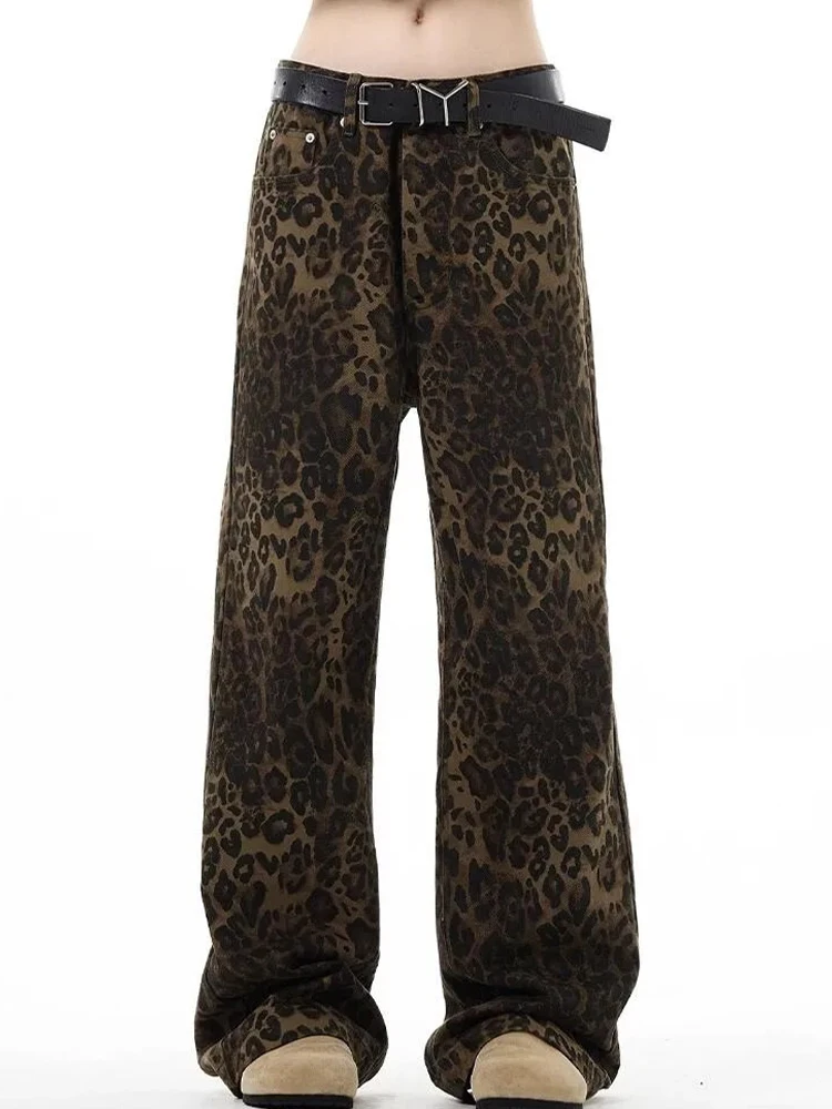 Leopard Print High Waisted Baggy Y2k Denim Jeans