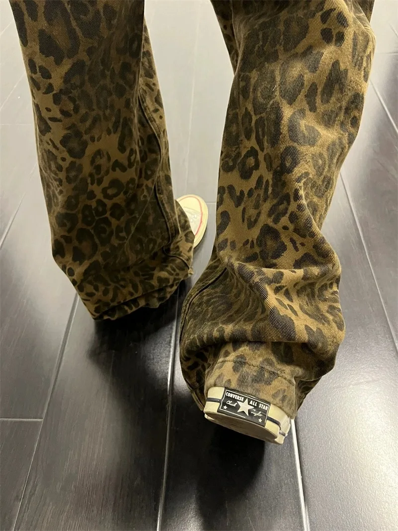 Leopard Print Y2K Baggy Jeans | Unisex Mid-waist Wide-leg Trousers