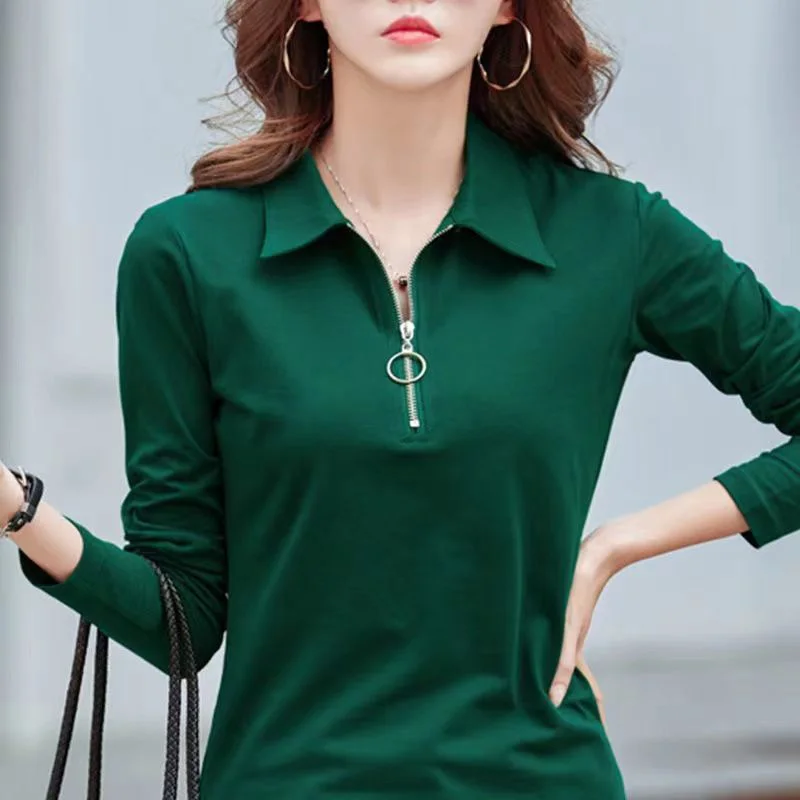 Oversized Korean Zipper Tee Shirt for Women - Casual Autumn Fashion Pullover