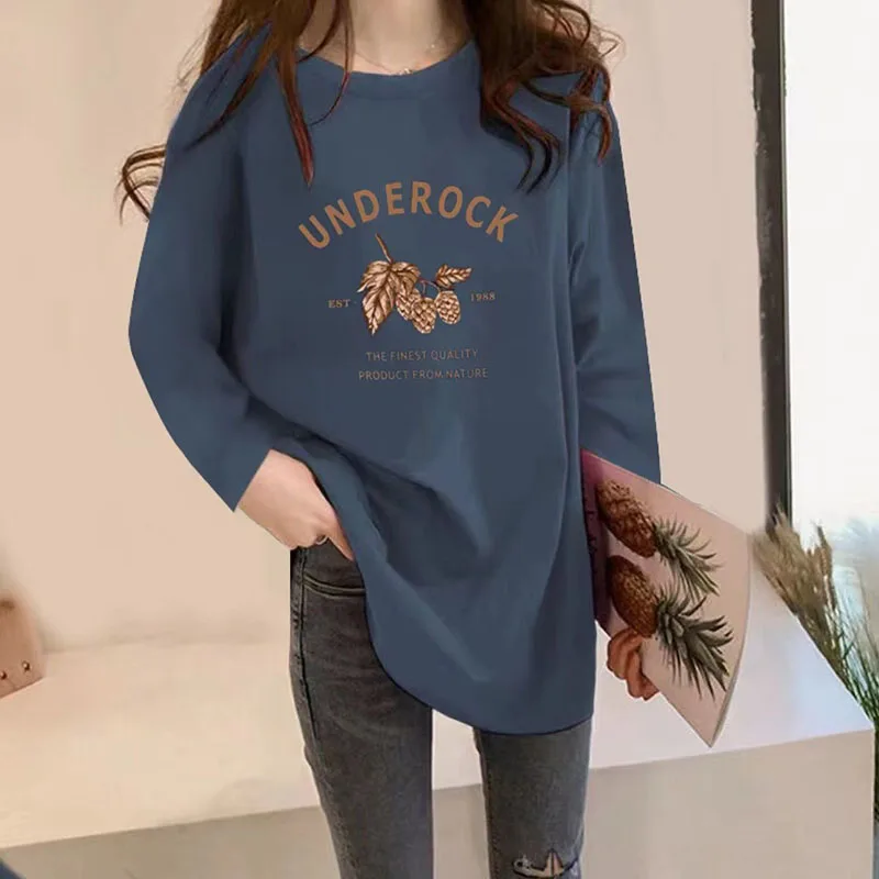 Oversized Letter Printed Tee Shirt for Women | Casual Spring Autumn Fashion Top