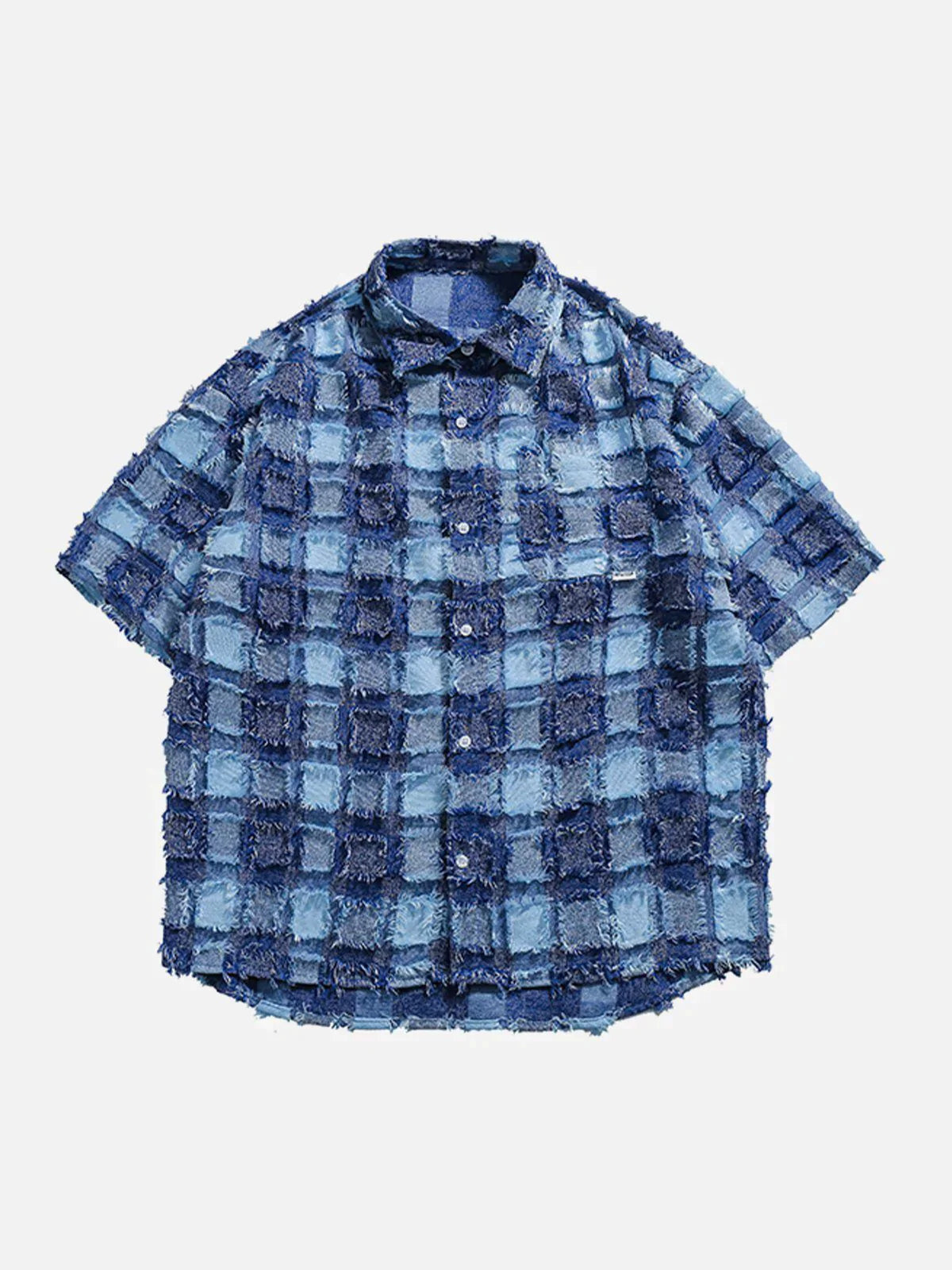 Plaid Spliced Short Sleeve Shirt - Youthful & Trendy Design