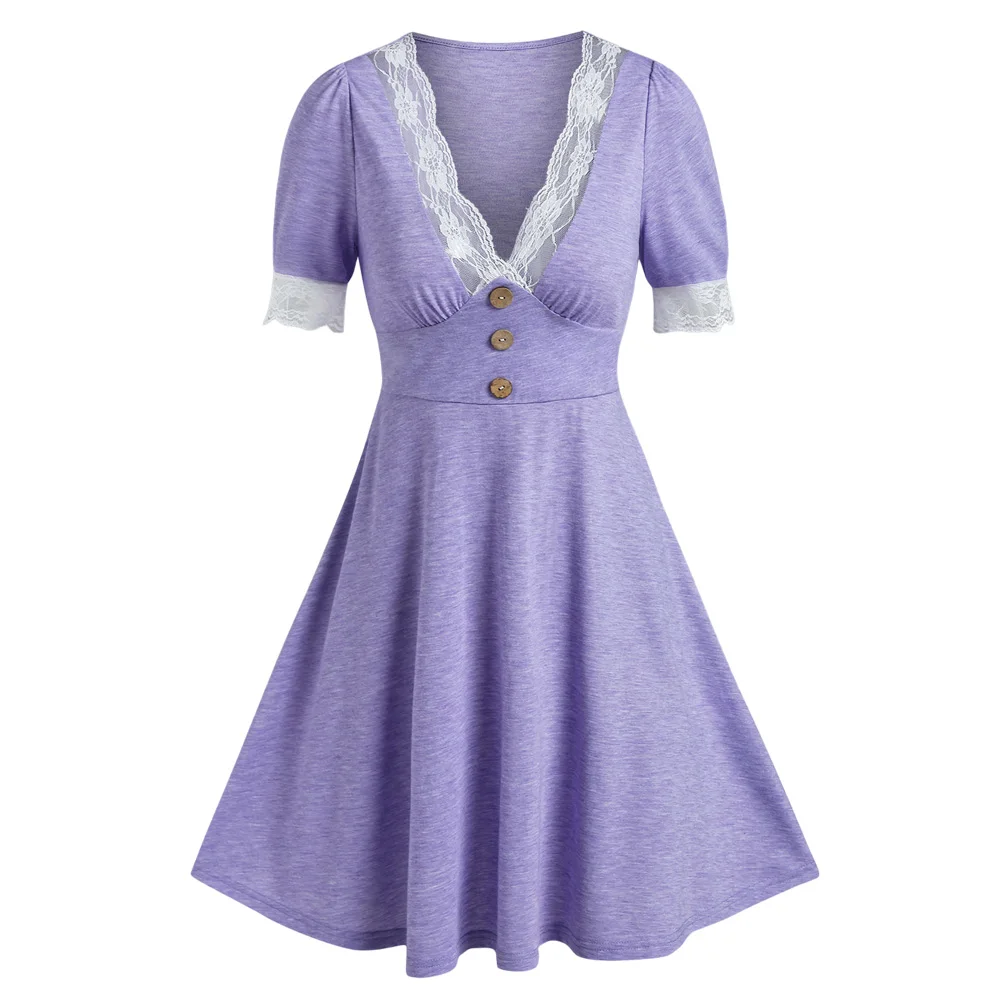 Purple Lace Trim Heathered Mini Dress - Sexy Ladylike Robe