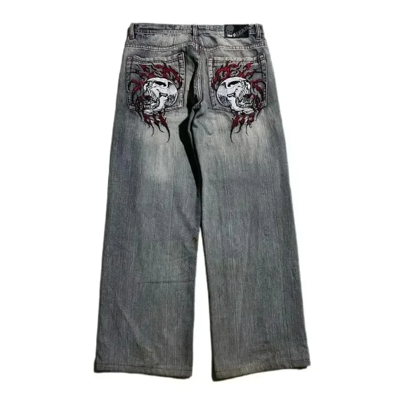 Skull Pattern Embroidered Hip Hop Jeans - Harajuku Streetwear