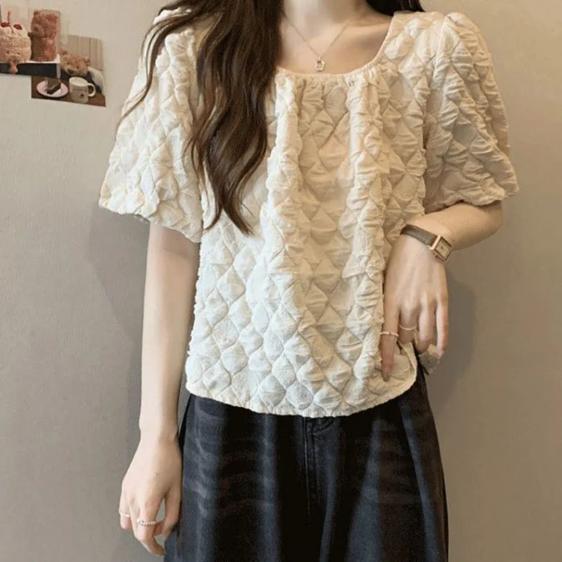 Square Collar Solid Color T-Shirt | Summer Loose Fit Casual Top
