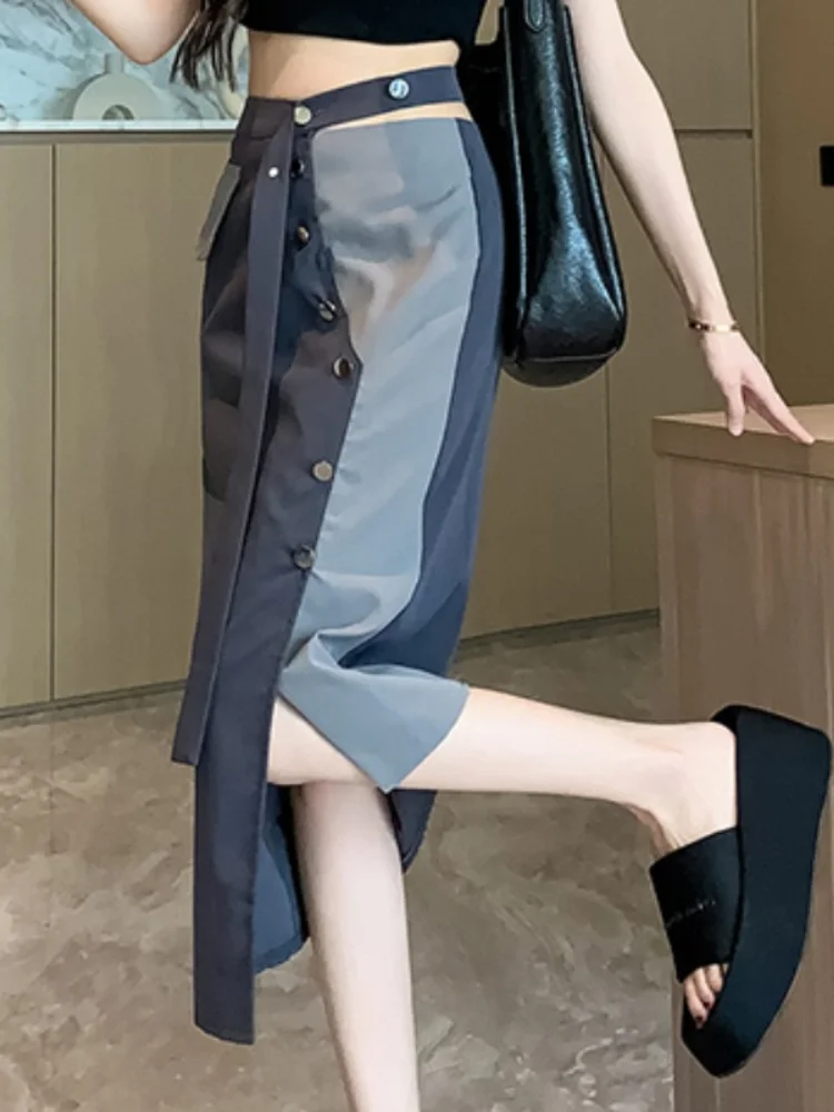 Summer A-line Skirt with Split Design for Women Straight Leg Buttocks-Enhancing