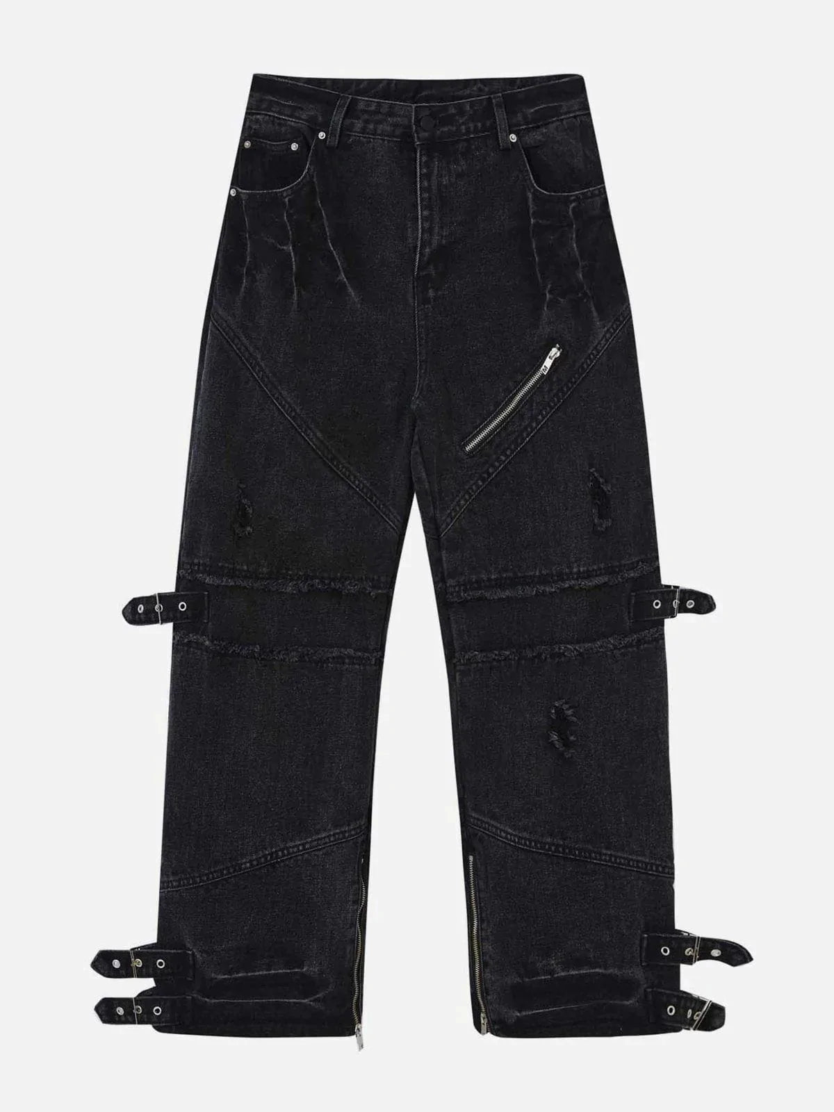 Urban Washed Jeans with Irregular Zip Up - Sleek & Edgy