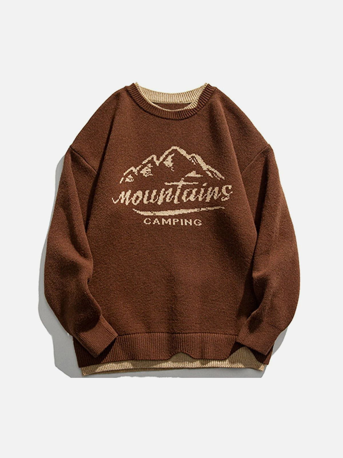 Vintage-Inspired Dual Mountain Knit Sweater - Chic & Unique