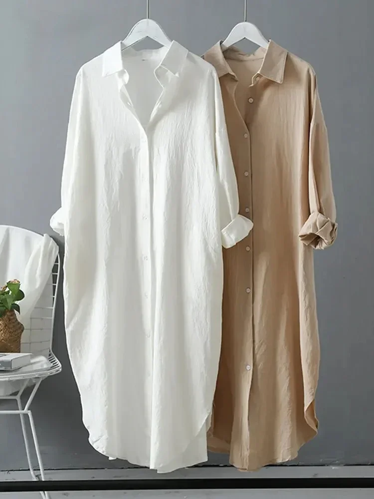 White Shirt Dress for Women | Cotton Spring Fall Casual Korean Clothing