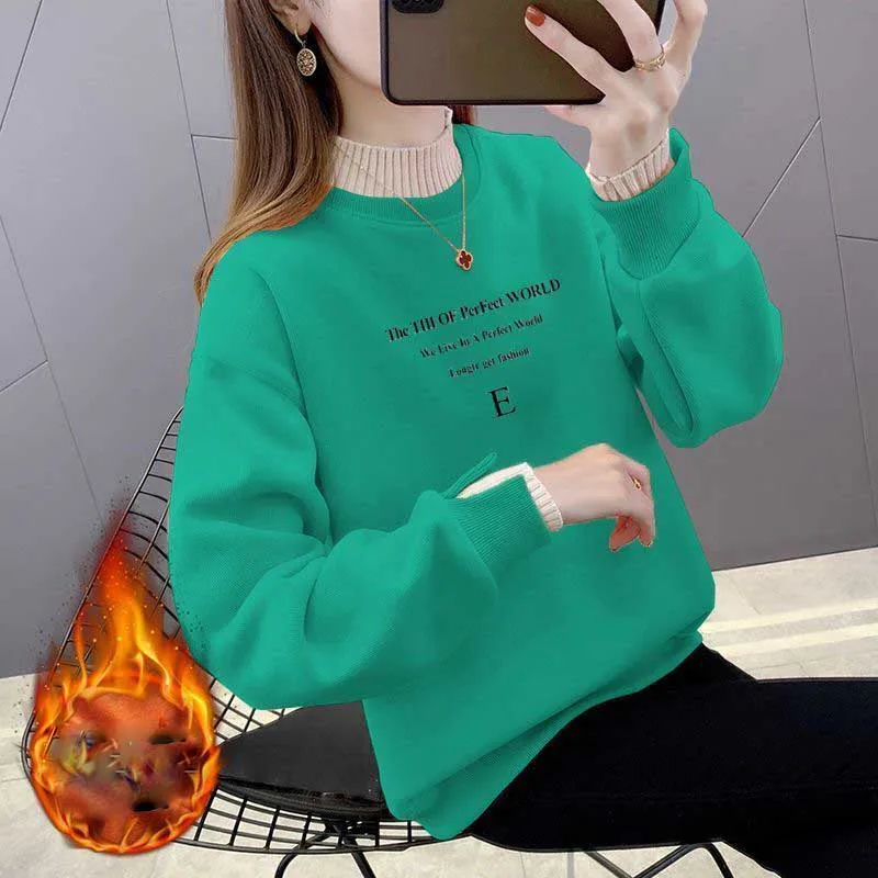 Winter Fashion Printed Fake Two-Piece Sweatshirts for Women