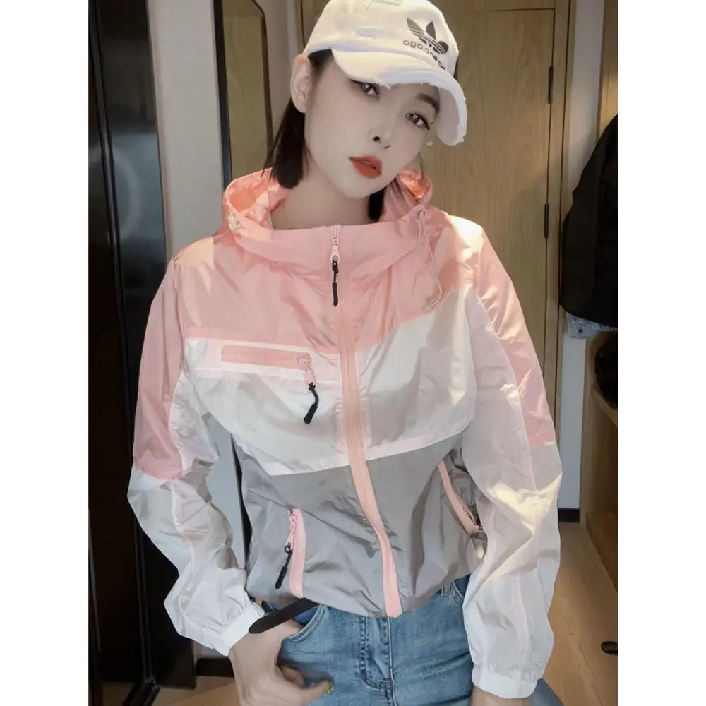 Women's Lightweight Patchwork Sun Protective Sweatshirt Hooded Jacket