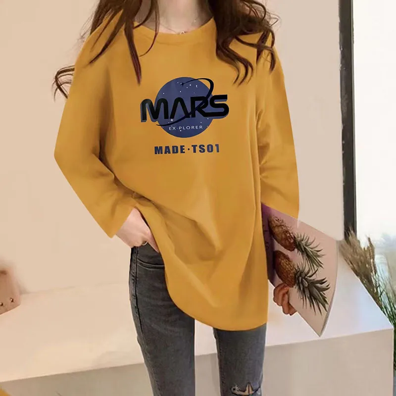Women's Printed Letter Tee Shirt | Oversized Casual Top for Spring & Autumn