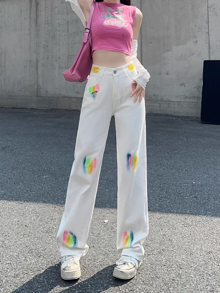 Women's Tie-Dyed High Waist Wide Leg Jeans - Spring Autumn Fashion