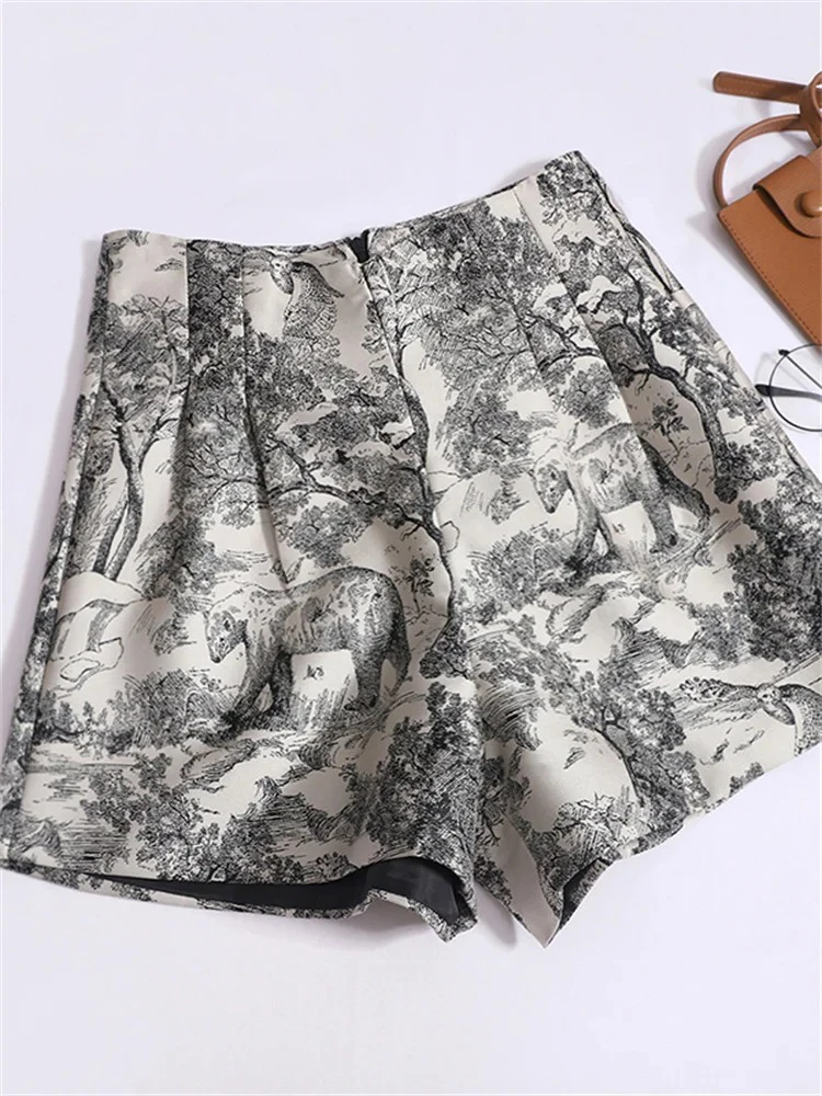 Women's Vintage High Waisted Zipper Wide Leg Summer Shorts