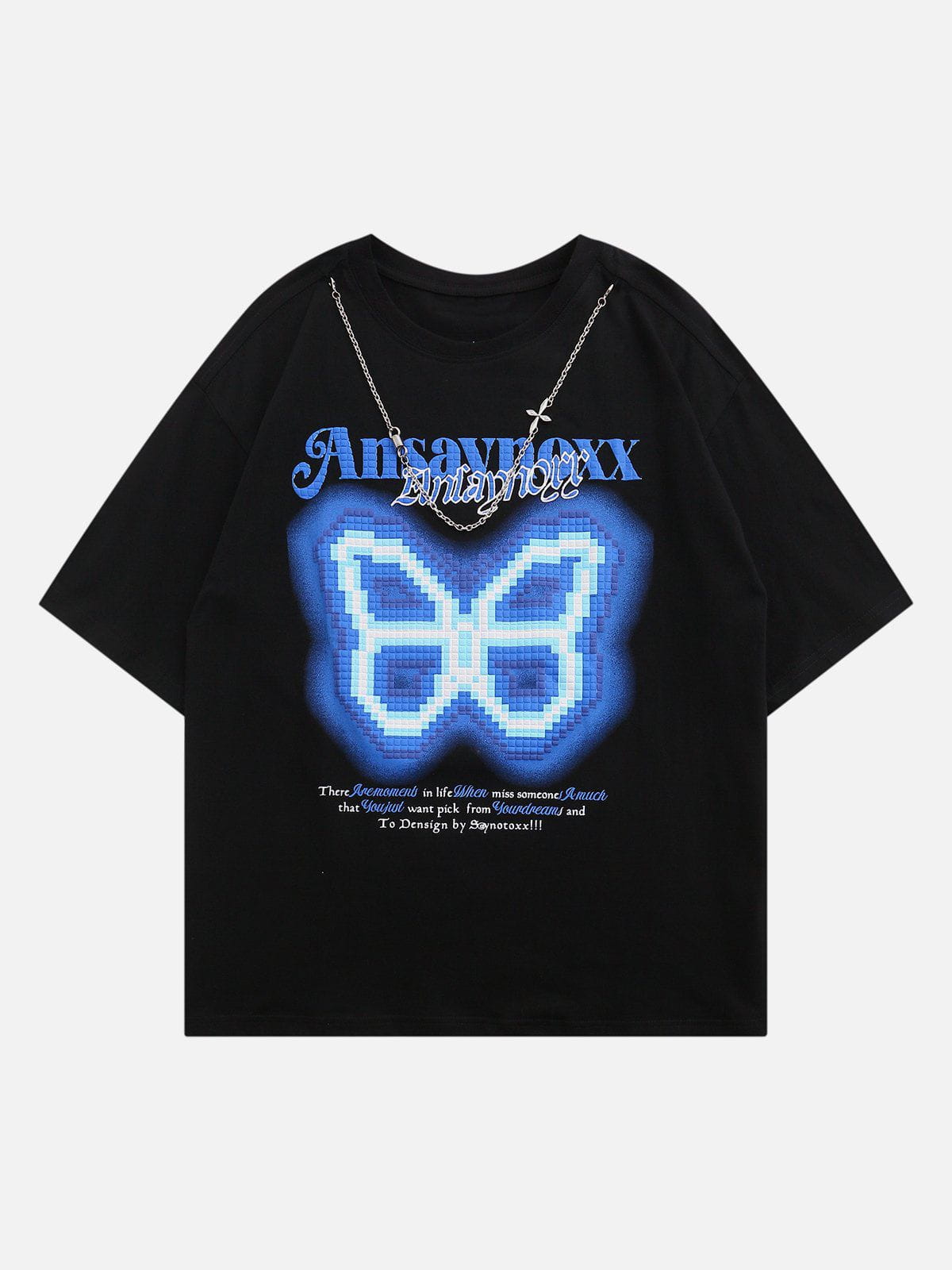Youthful Butterfly Embroidered Tee with Chain Detail