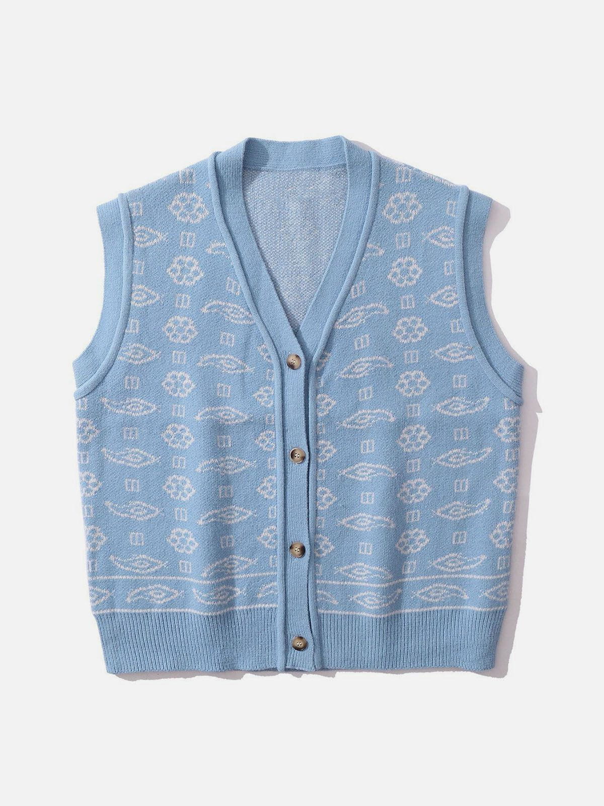 Youthful Floral Knit Vest Sweater Patterned & Chic Comfort