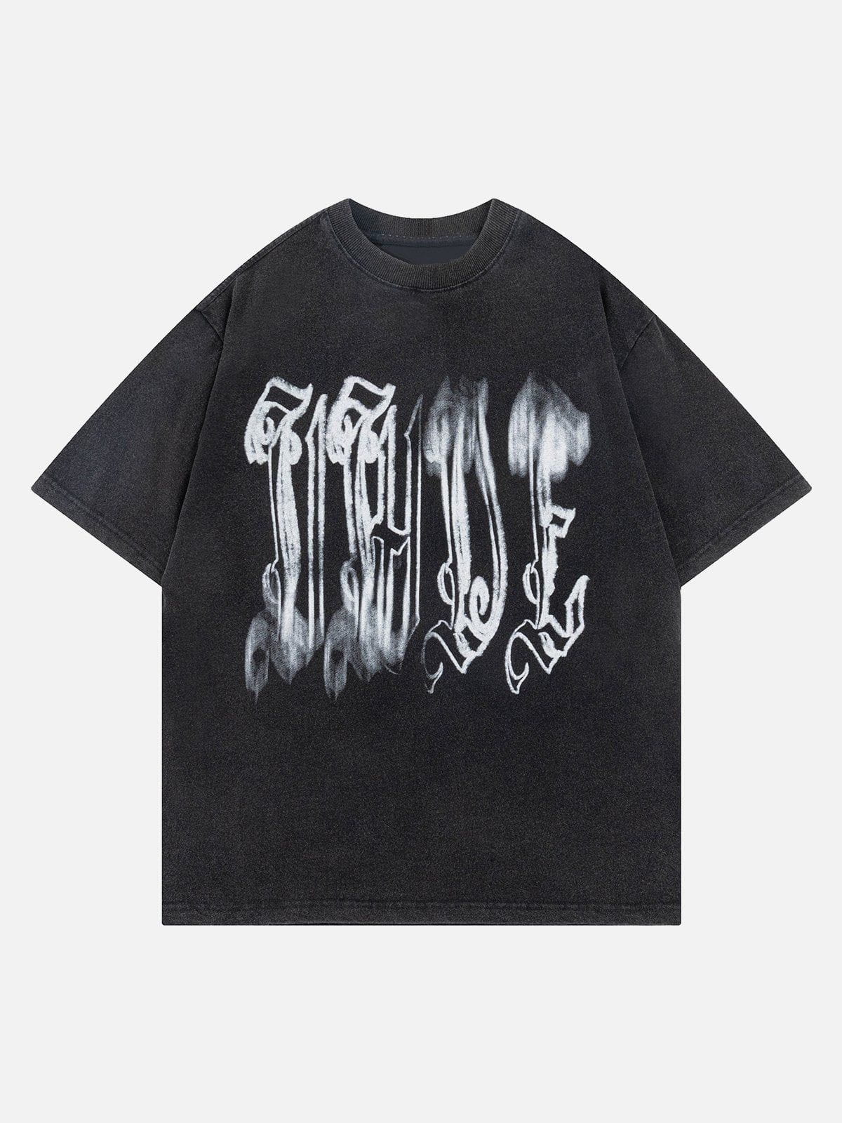 Youthful Fuzzy Font Tee Washed Print Urban Appeal