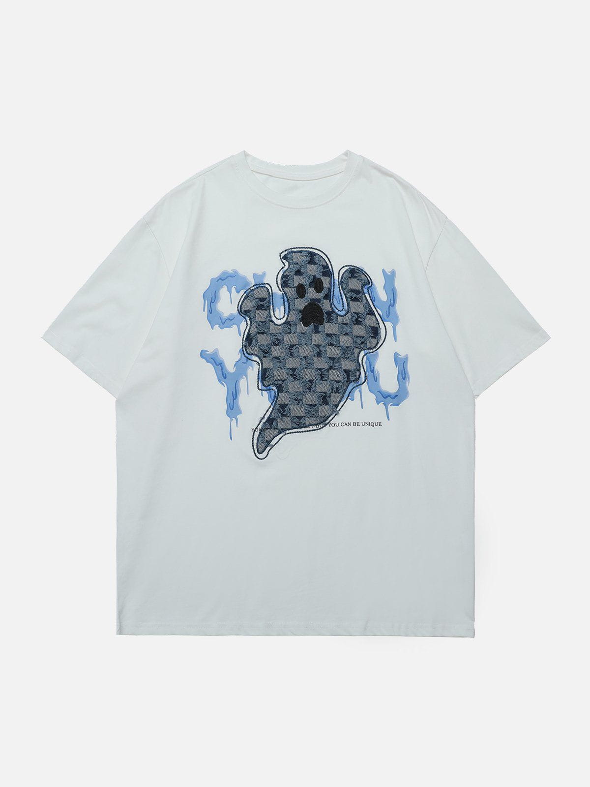 Youthful Ghost Applique Denim Tee - Streetwear Icon