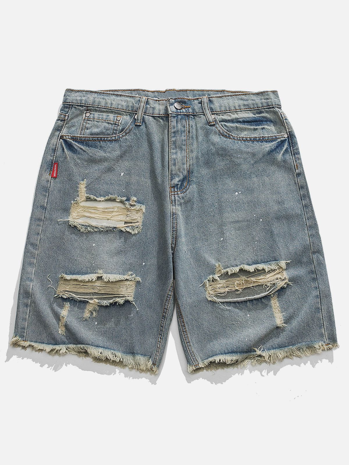 Youthful Ink Jet Shorts with Dilapidated Design Urban Flair