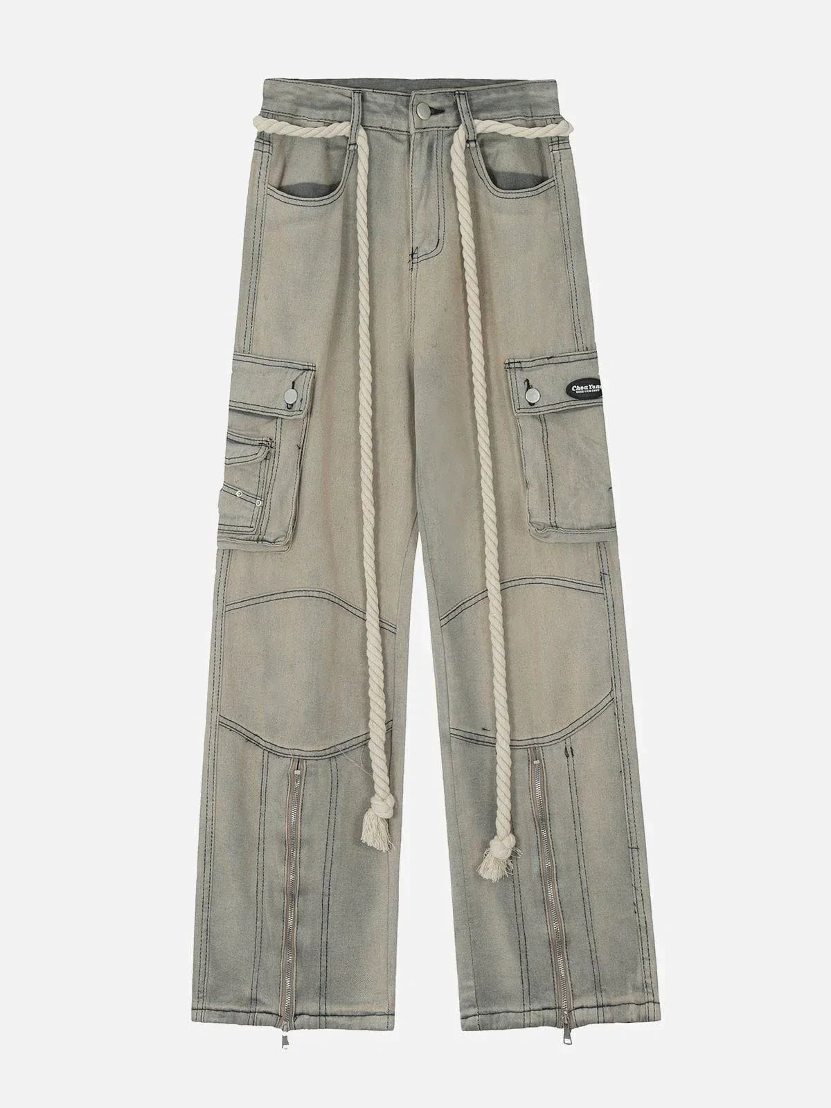 Youthful Multi-Pocket Twine Jeans - Streetwear Essential