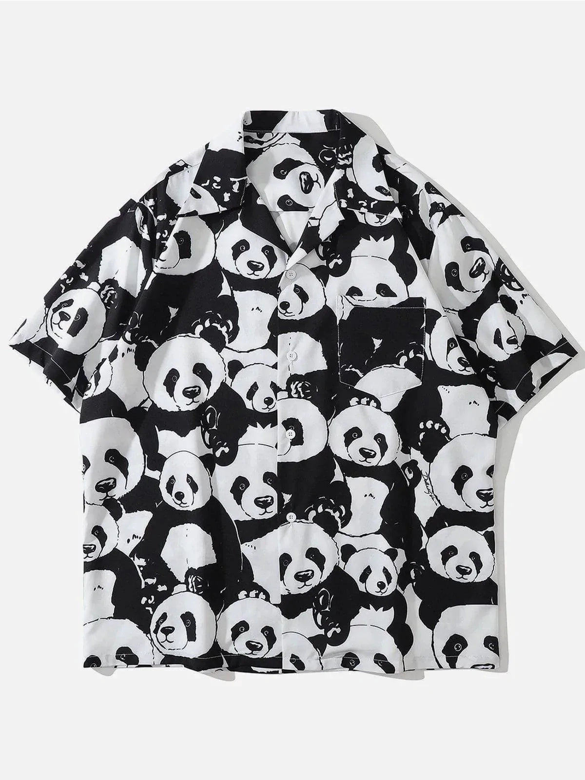 Youthful Panda Print Shirt Short-Sleeved & Trendy Style
