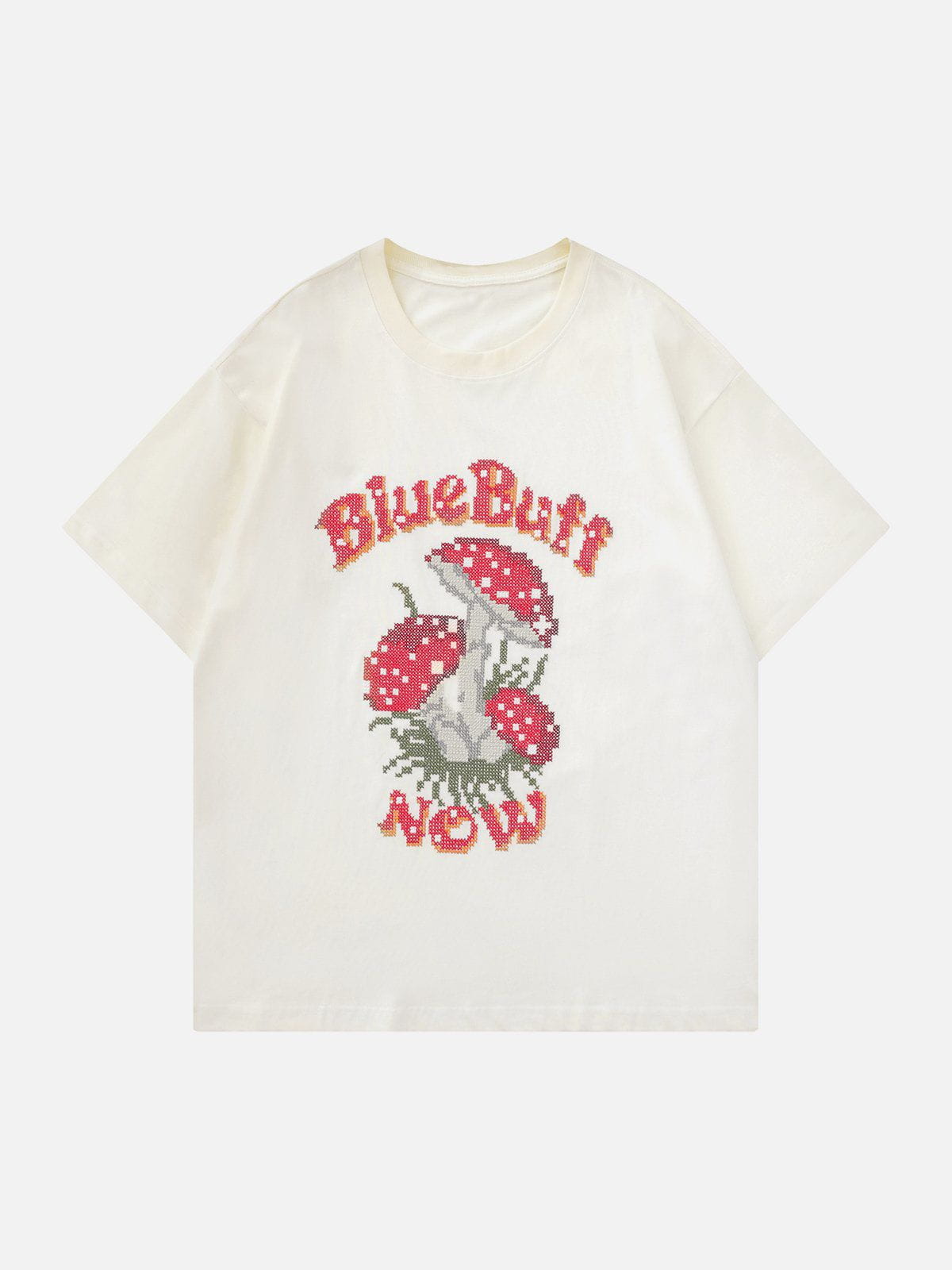 Youthful Pixel Embroidery Tee - Retro & Dynamic Style