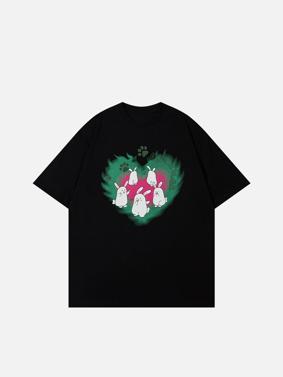 Youthful Rabbit Heart Tee - Quirky Print & Streetwear Vibe