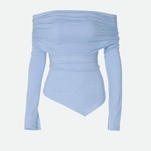 Asymmetric Ruched Off Shoulder Top - Y2K Fashion for Spring & Summer Outfits