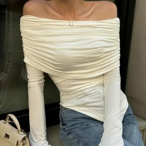 Asymmetric Ruched Off Shoulder Top - Y2K Fashion for Spring & Summer Outfits
